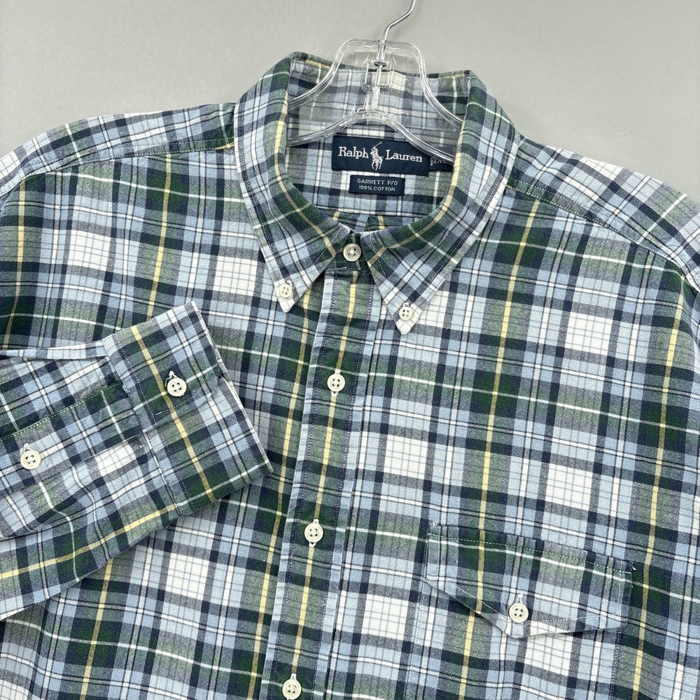 Ralph Lauren Shirt Mens XL Blue Green Plaid Garrett P/O Popover Long Sleeve